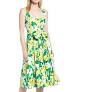 1901 by Nordstrom's Lemon Print Cotton Sleeveless A-Line Midi Dress with Pockets